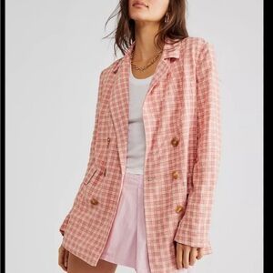 Free people Olivia Gingham Blazer checked belted tie